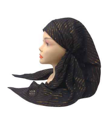 SG CS-03J Jeans Golden Lurex Stripes Cotton Adjustable Pre-Tied Bandanna myselflingerie.com